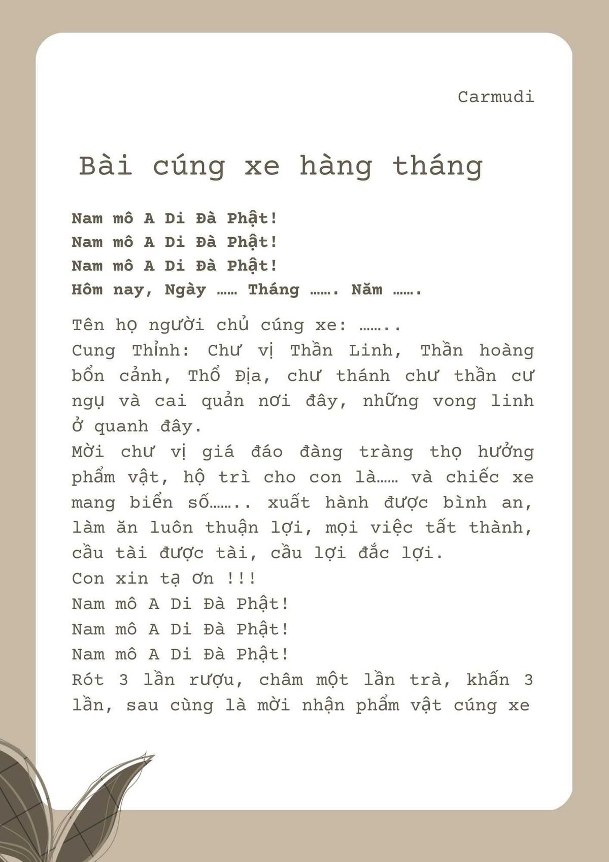 Văn Khấn Cúng Xe